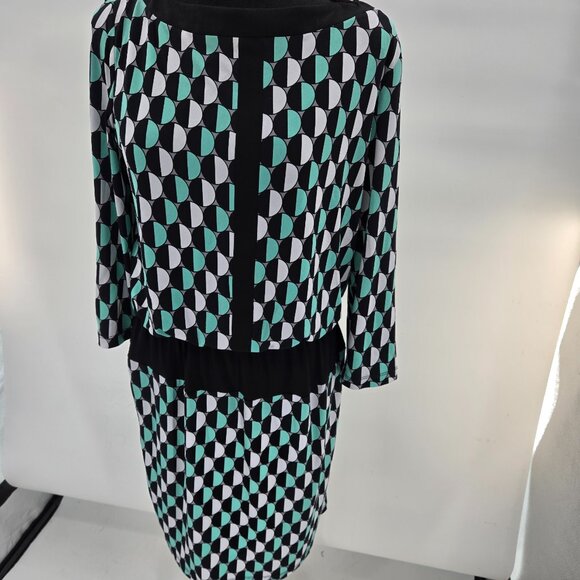 Vintage Maggie L Long Sleeved Green Geometric Circles Dress Size 10 - Picture 1 of 6